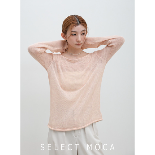 SELECTMOCA薄款一字领卷边针织衫