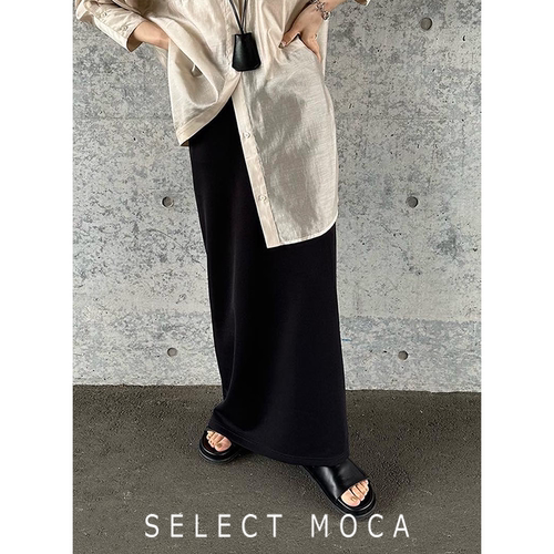 MOCA春季新款纯色直筒松紧长裙