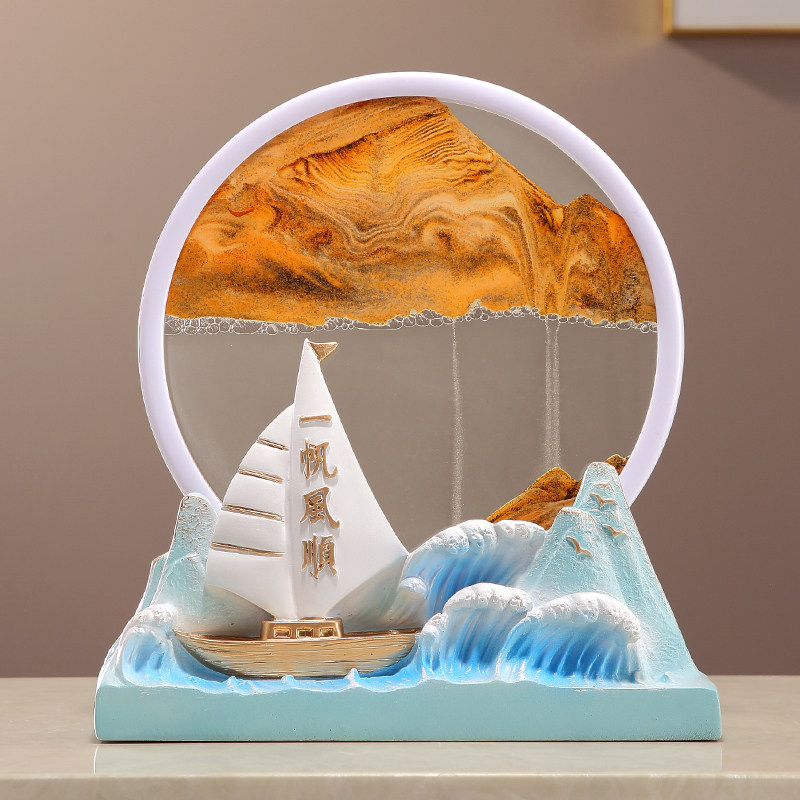 现代简约帆船流沙画摆件沙漏客厅办公室玄关电视柜装饰品乔迁礼物