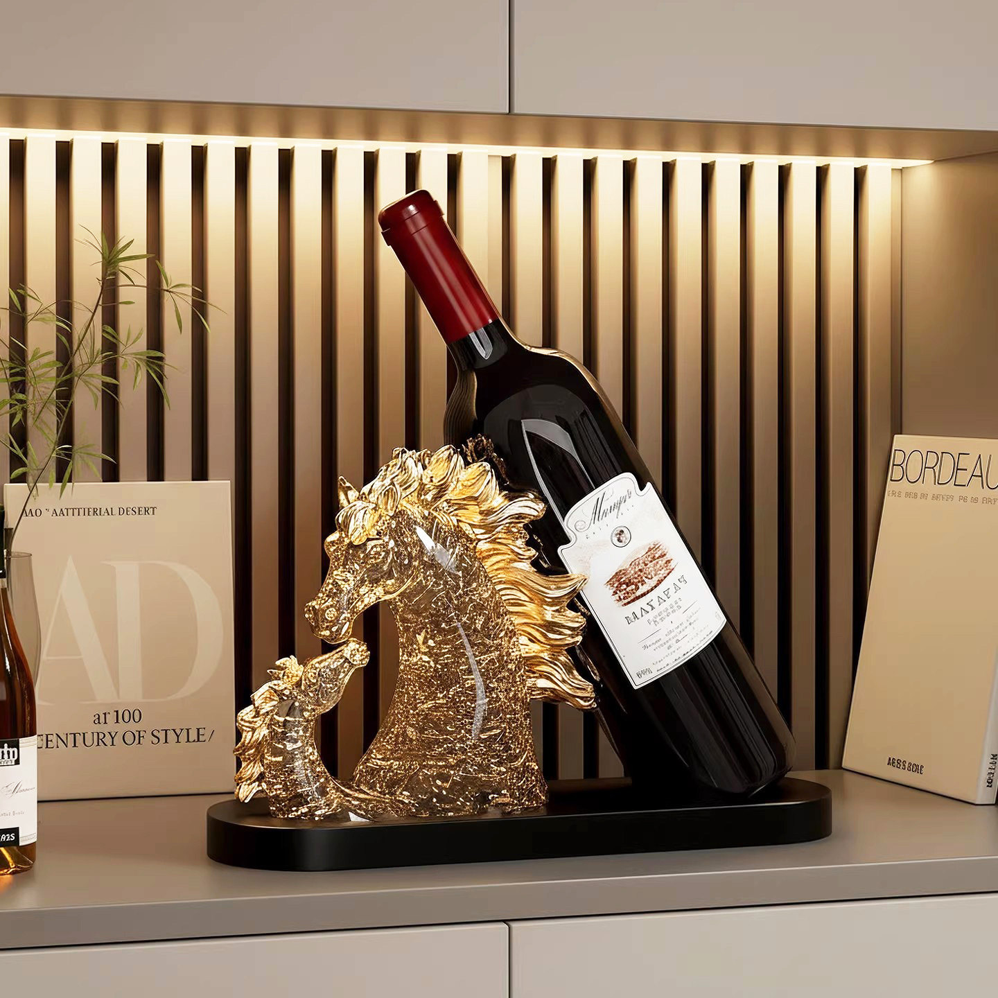 现代创意马到成功红酒瓶架子装饰客厅餐厅酒柜红酒托高级感装饰品