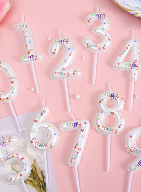 烘焙蛋糕装饰白色气球数字蜡烛渐变色粉色ins风生日蛋糕糖果插件