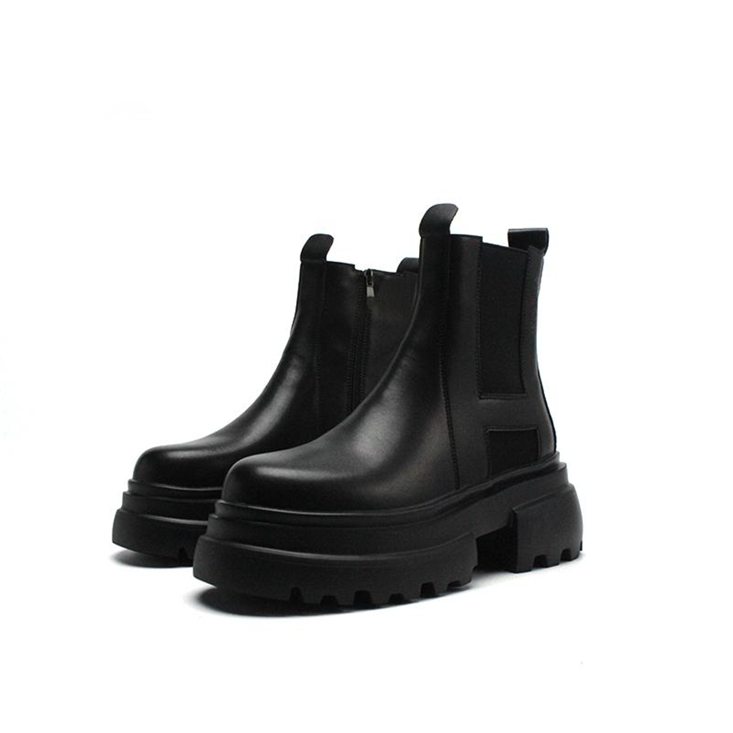 廉岳一脚蹬拉链套脚切尔西皮靴男款发泡厚底增高马丁靴子高帮男鞋