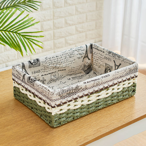 草编收纳抽屉式化妆品桌面零食