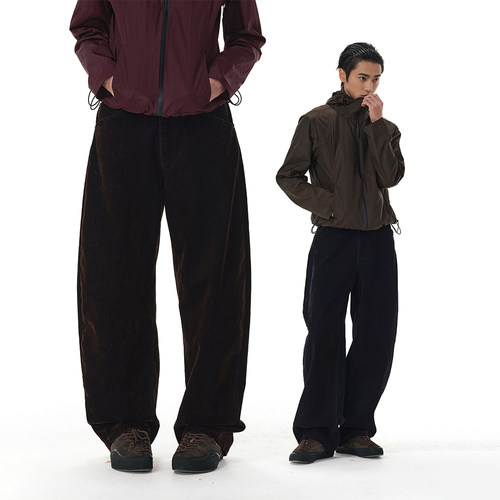 DIMC春季植绒撞钉弯刀牛仔裤美式复古cleanfit宽松阔腿休闲长裤子