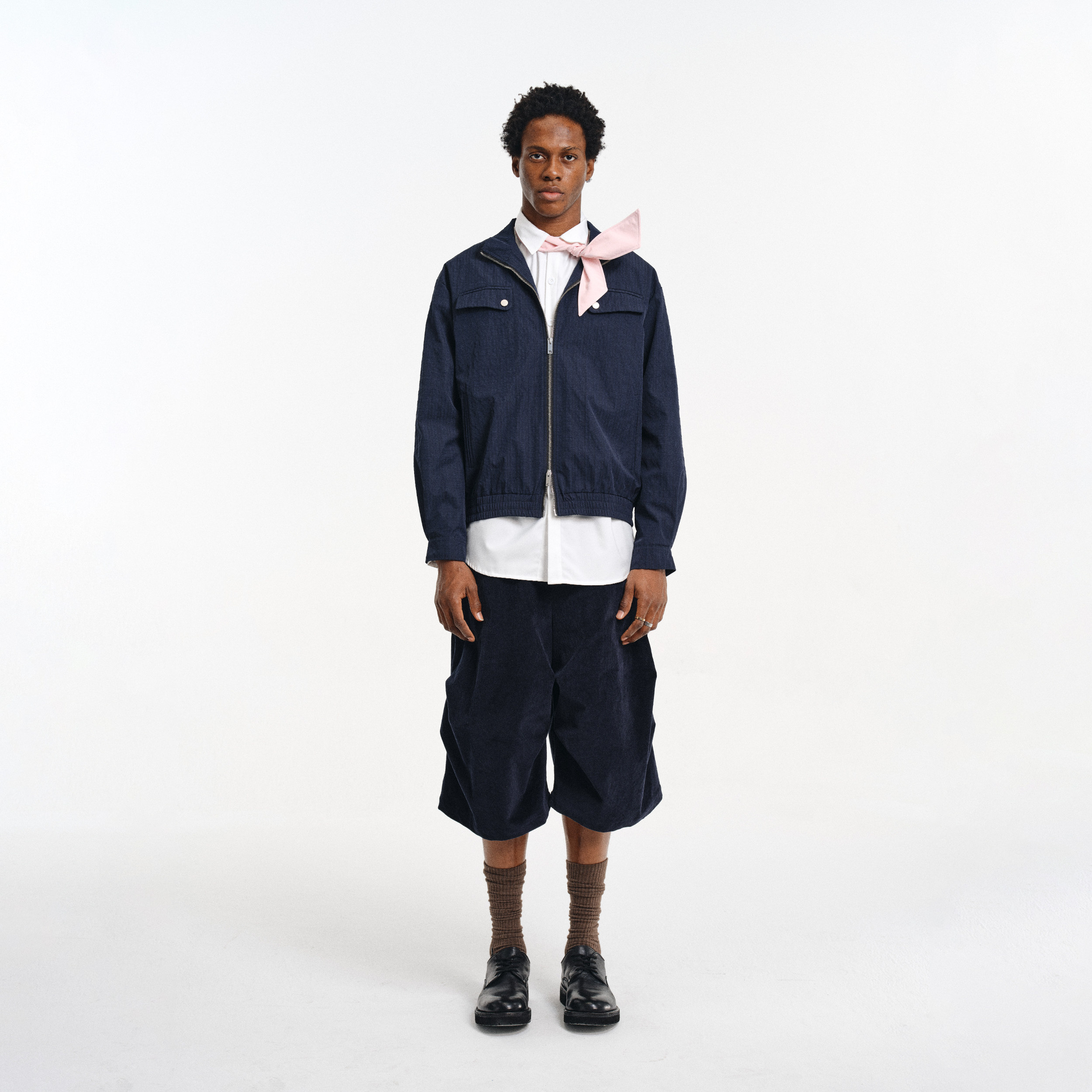 DIMC25SS宝蓝色双头拉链格纹立领薄夹克 新款休闲男女青少年外套