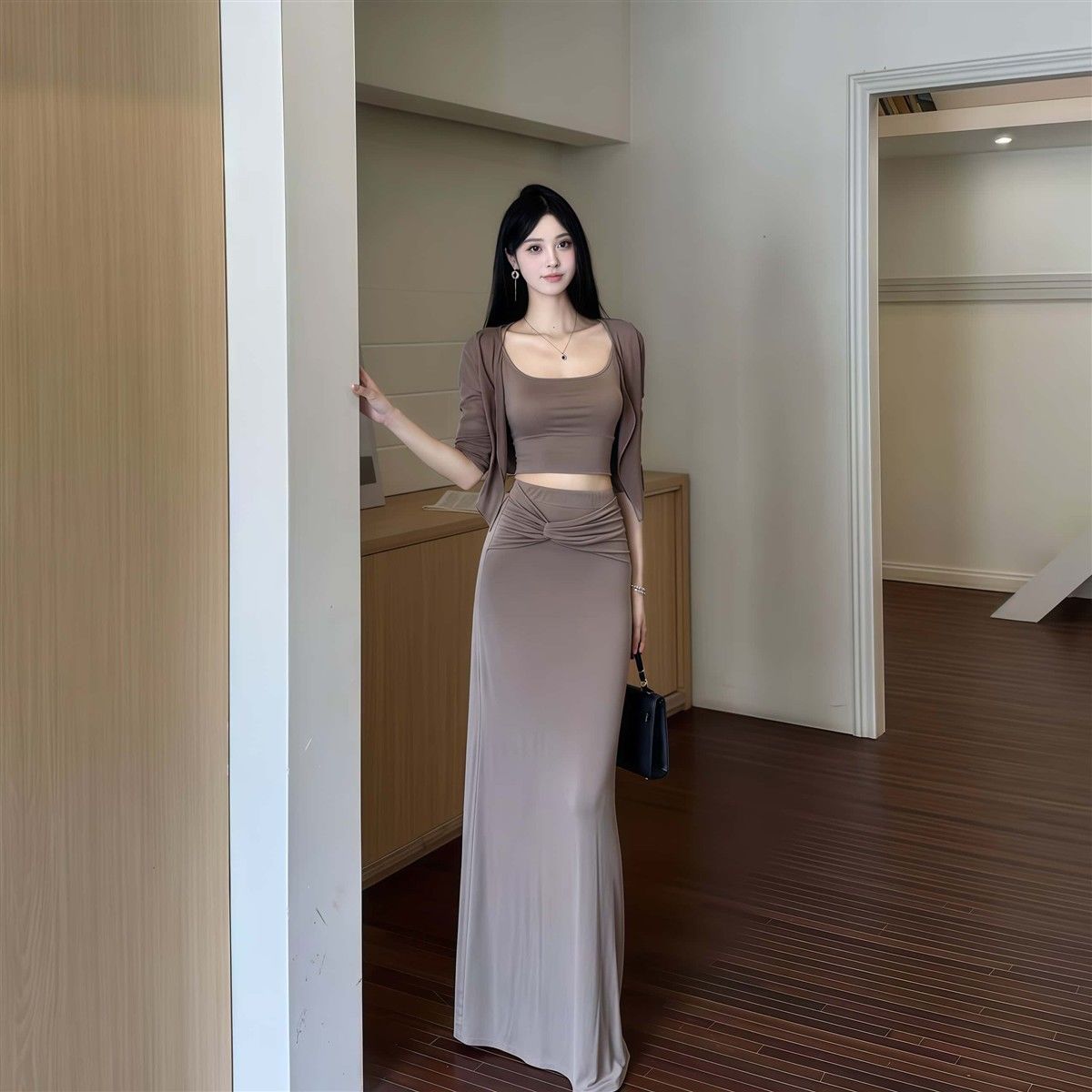 夏季纯欲辣妹防晒吊带长裙套装