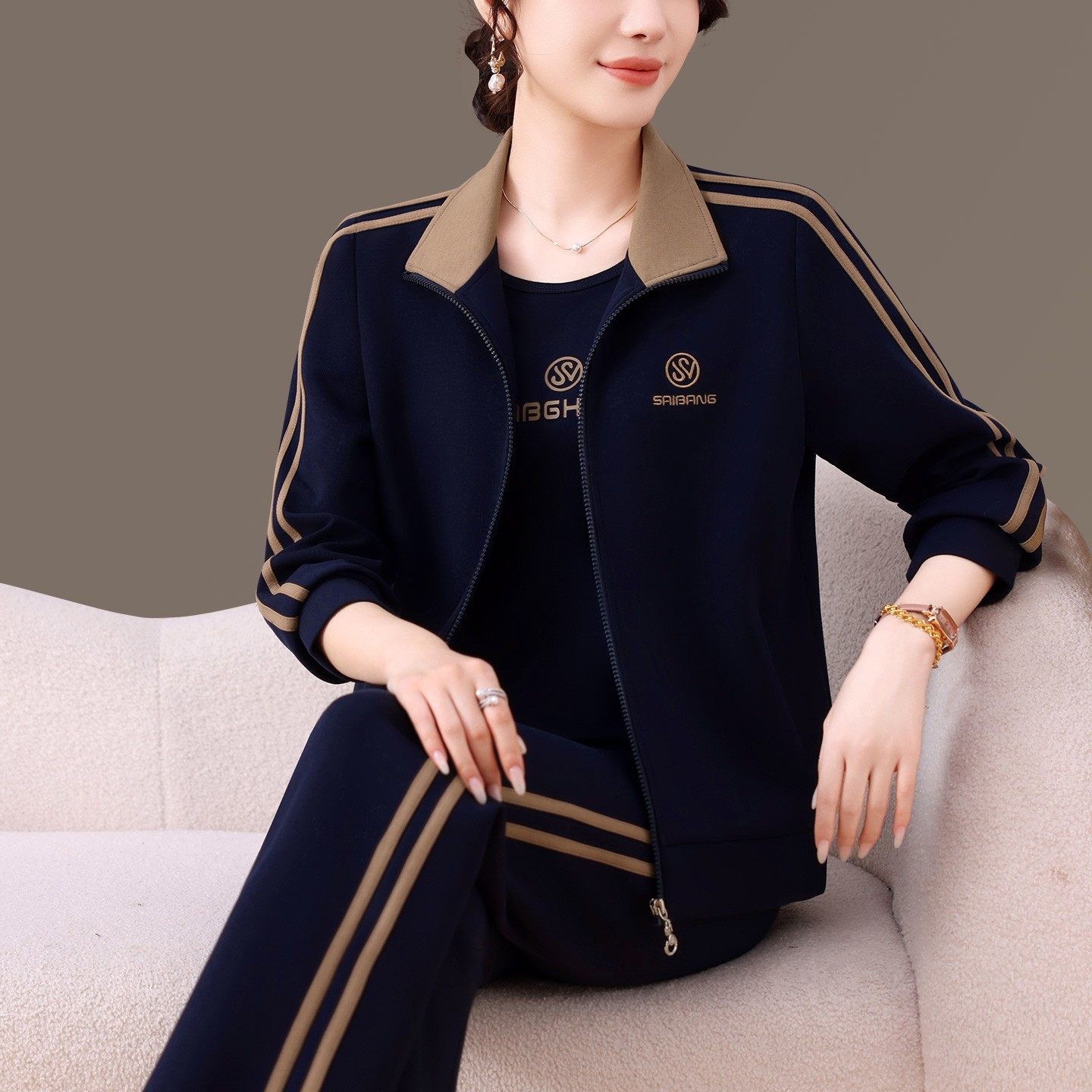 官方正品迈耐克斯运动服套装女2026新款洋气妈妈春秋季立领休闲服