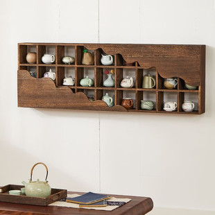 实木挂墙式博古架壁挂茶杯架中式格架紫砂壶搁架多宝阁壁挂式置物