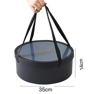 带绳手提防水套二花束圆盒包装盒鲜花水果礼品盒透明便携礼盒圆形