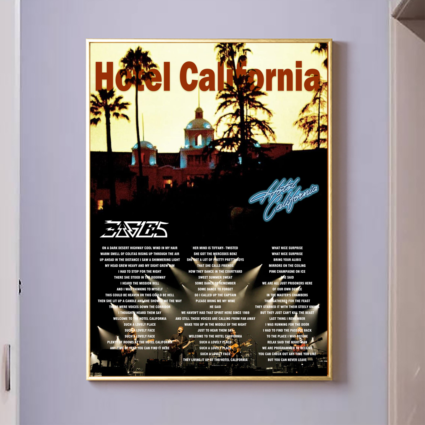 老鹰乐队加州旅馆歌词海报 Eagles Hotel California酒店音乐海报