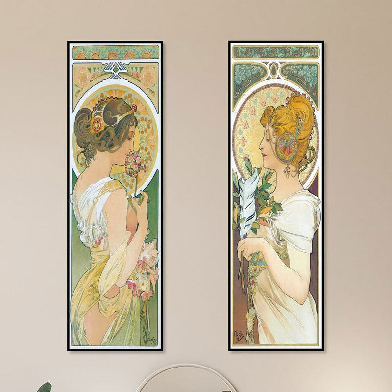 mucha穆夏少女装饰画 新艺术派插画女性唯美清新长幅招贴海报挂画