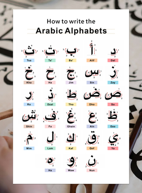 阿拉伯语字母学习海报 Arabic中东阿拉伯书法书写入门教学挂画