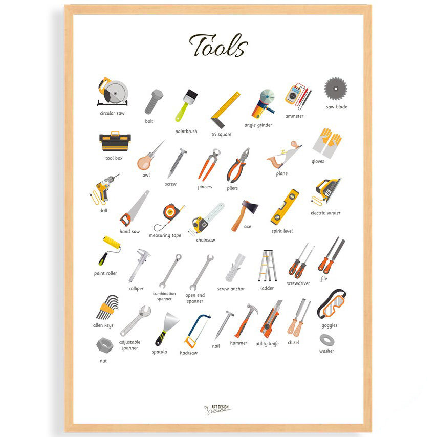 工具大全装饰画 手工维修木工技工设备图鉴工作室作坊挂画海报