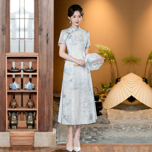 素雅旗袍奥黛改良连衣裙妈妈夏装