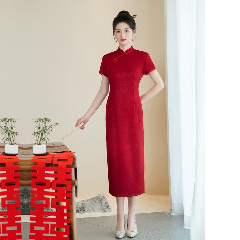 高考旗袍红色妈妈单层夏装加大码