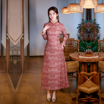 改良版旗袍无开衩长袖保暖冬装厚