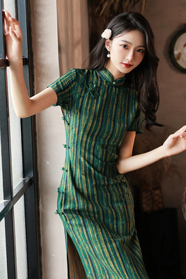 复古日常旗袍显瘦条纹气质时尚夏