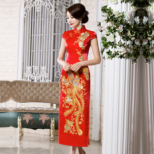 凤凰刺绣花旗袍年轻款新中式重工红色连衣裙妈妈走秀女秋装中国风