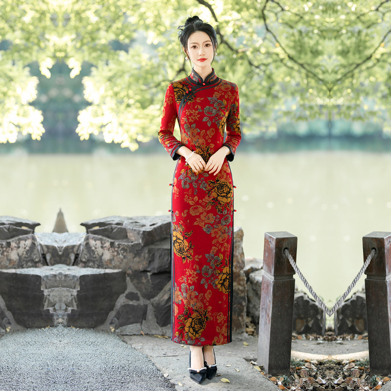 长袖冬装日常旗袍复古民国风加绒