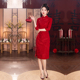 连衣裙喜庆国风 小个子妈妈婚宴敬酒服7分长袖 红色旗袍秋季 年轻款