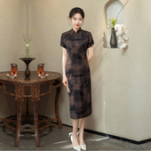 醋酸旗袍中长款 日常连衣裙胖mm150斤大码 老年女妈妈春夏季 新中式