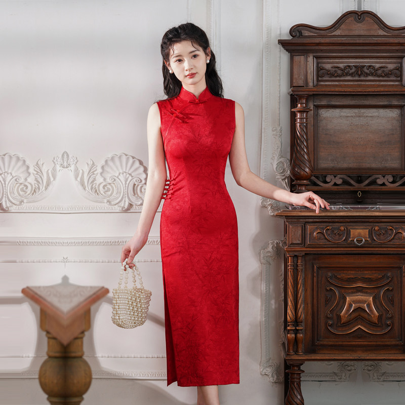 红色无袖旗袍新中式年轻款小个子新娘婚礼敬酒服高考女夏装高级感