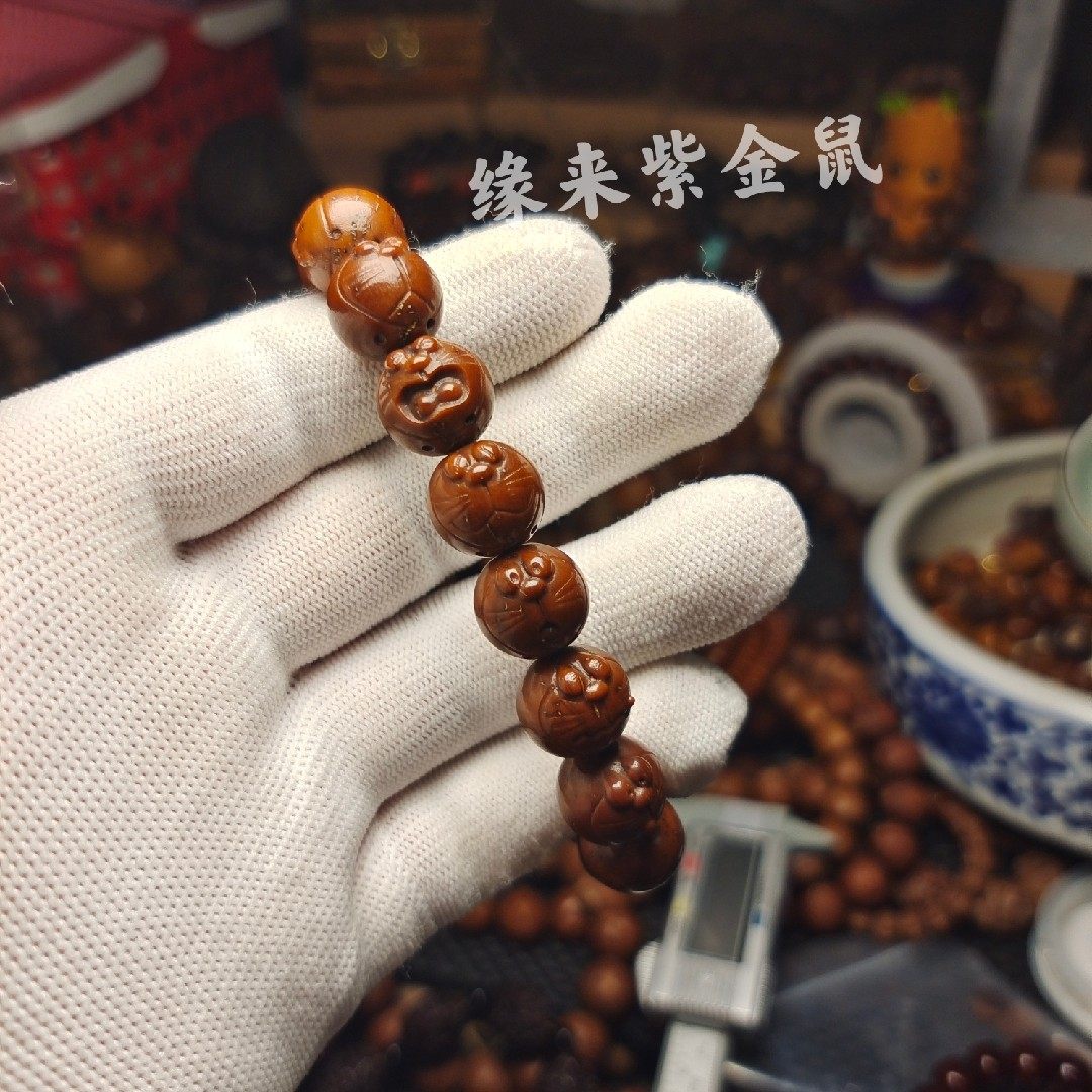 缘来紫金鼠雕刻机器猫哆啦A梦手串招财鼠菩提雕刻男士女士手链