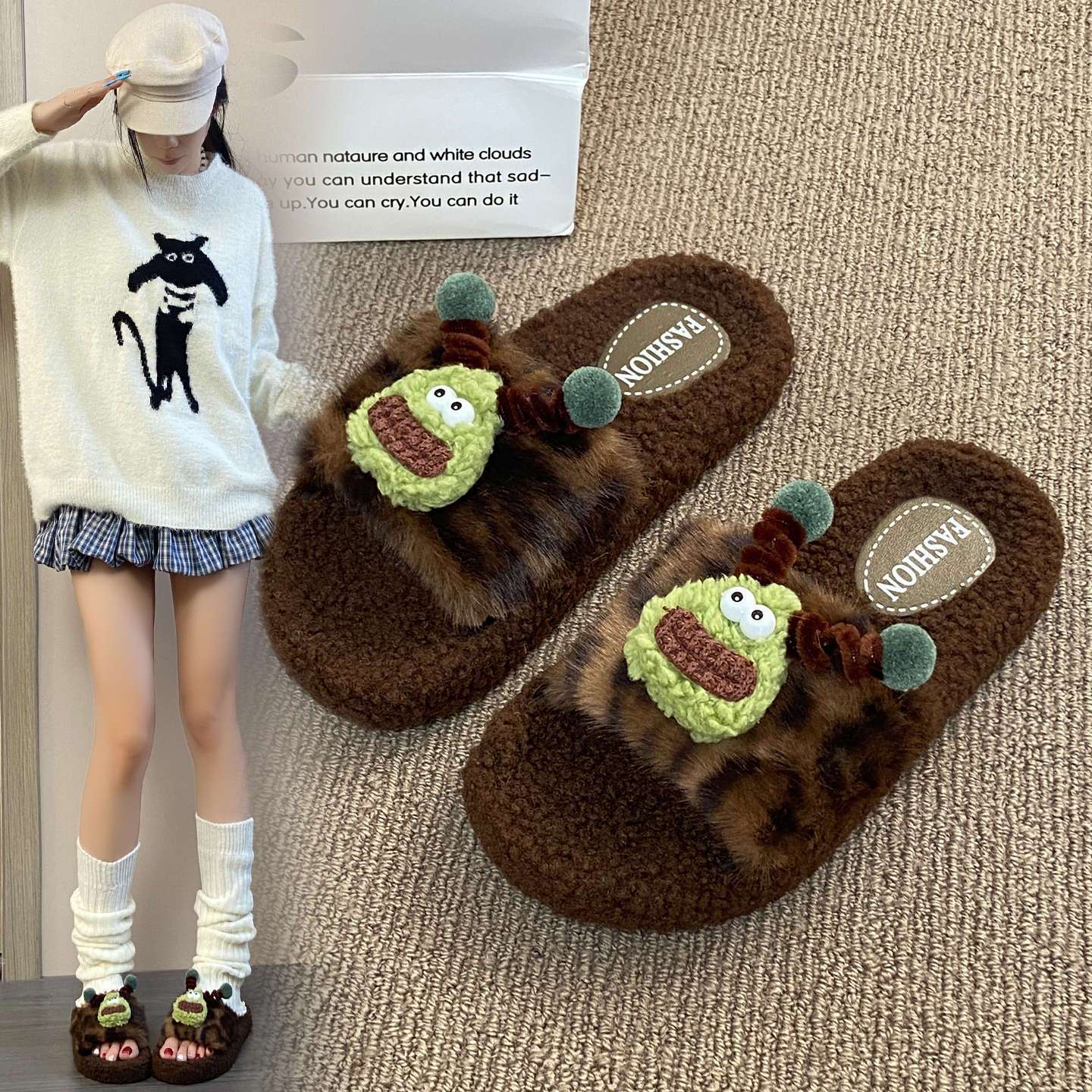 毛毛拖鞋女2025新款秋冬季韩版舒适居家防滑不臭脚可爱棉拖女外穿