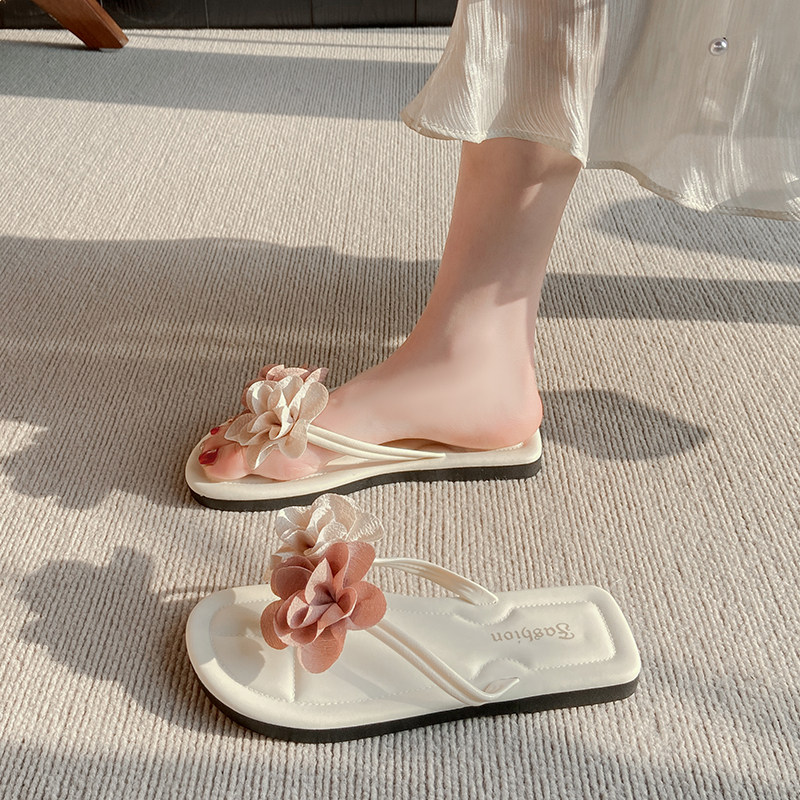 植物花卉防水台花朵公主风夹脚人字拖凉拖鞋平底人字拖鞋女外穿