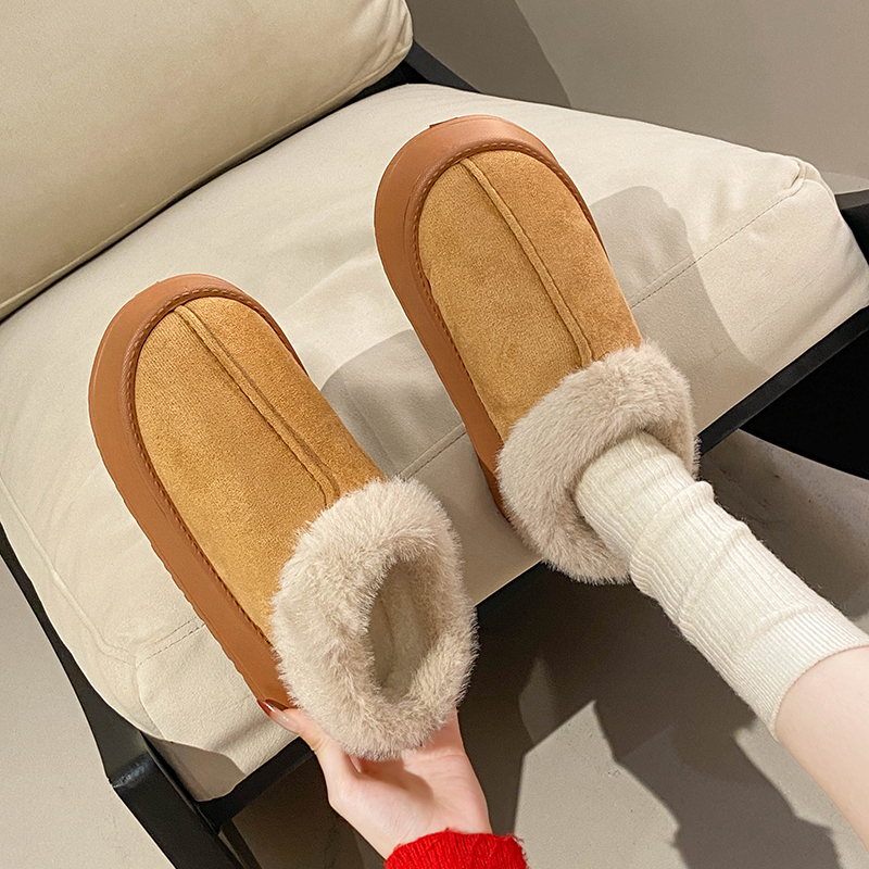 女士厚底加绒保暖产后棉拖鞋秋冬室内外居家外穿雪地靴防滑毛毛拖