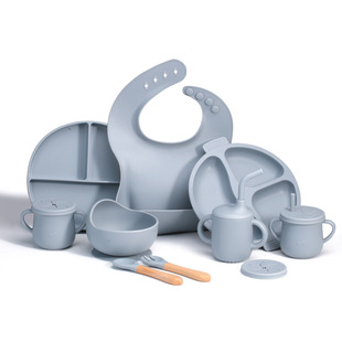 儿童餐具喂养套装 婴儿宝宝硅胶餐盘铂金硅胶大吸力分格辅食叉勺
