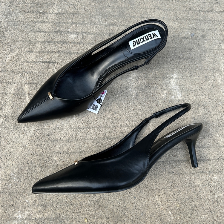 高跟尖头后空凉鞋女百搭通勤女鞋