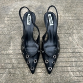 铆钉尖头显瘦细跟包头凉鞋 新款 浅口镂空女鞋 西班牙潮牌2025年夏季