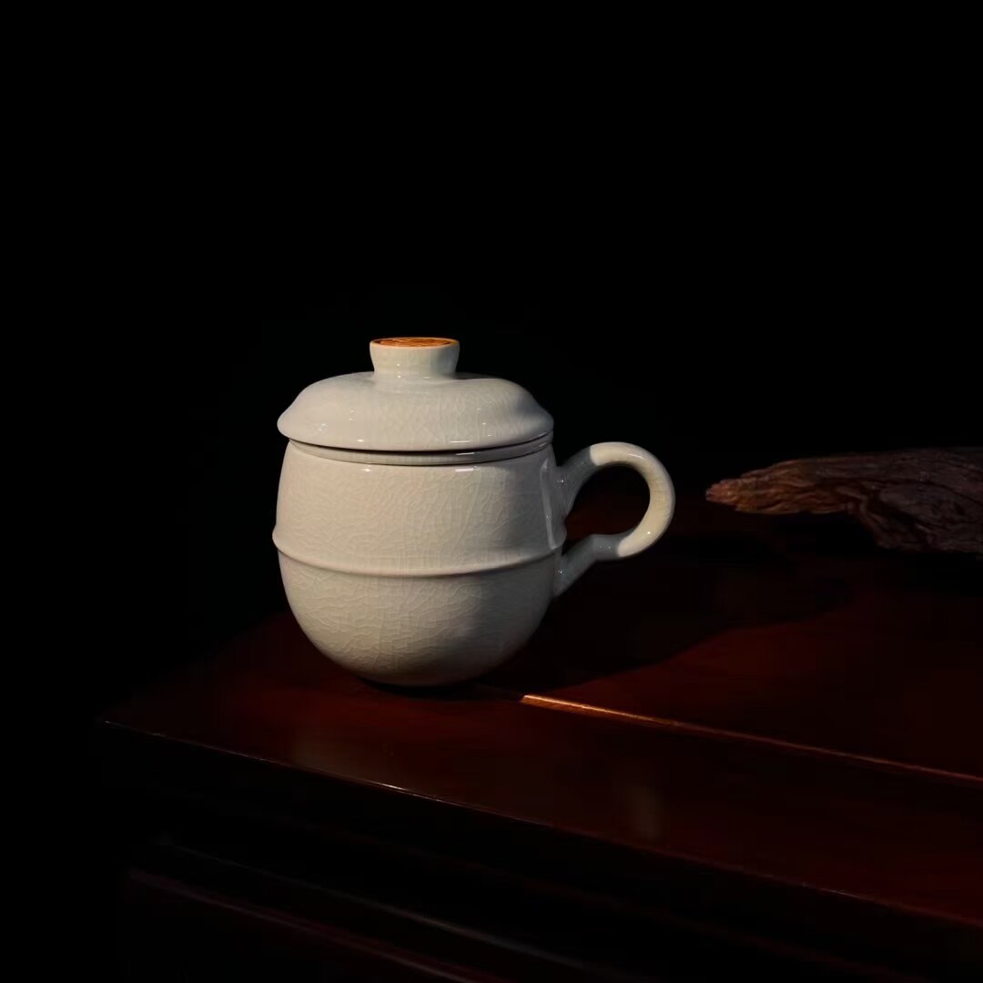 天然原矿精致仿古开片杨聚斌窑冰裂釉汝瓷带过滤茶漏福杯茶具