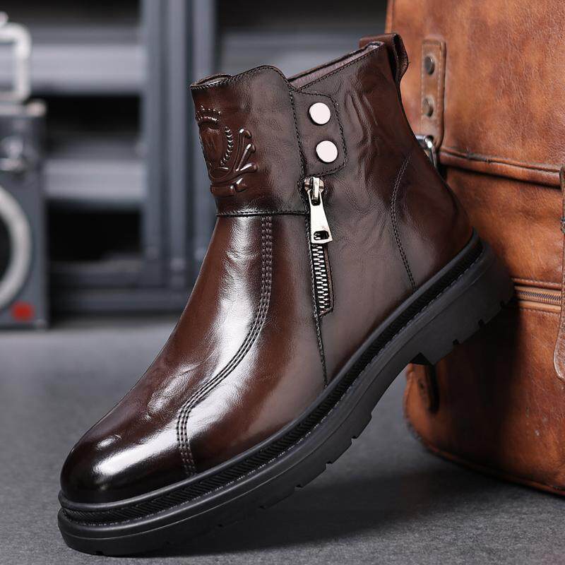 2025年冬季新款马丁靴男加绒保暖头层真皮透气中帮靴子男士皮靴,流行男鞋,马丁靴,淘宝优惠券,粉丝福利购,淘宝优惠卷