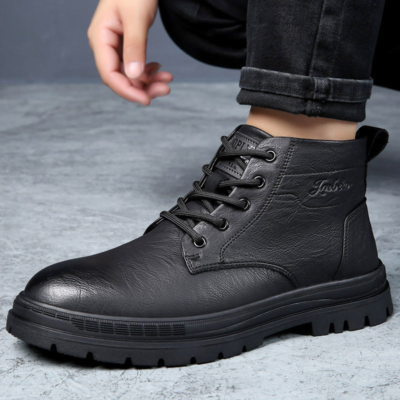 马丁靴男款冬季高帮男鞋子真皮黑色男士短靴英伦风软皮中帮工装靴