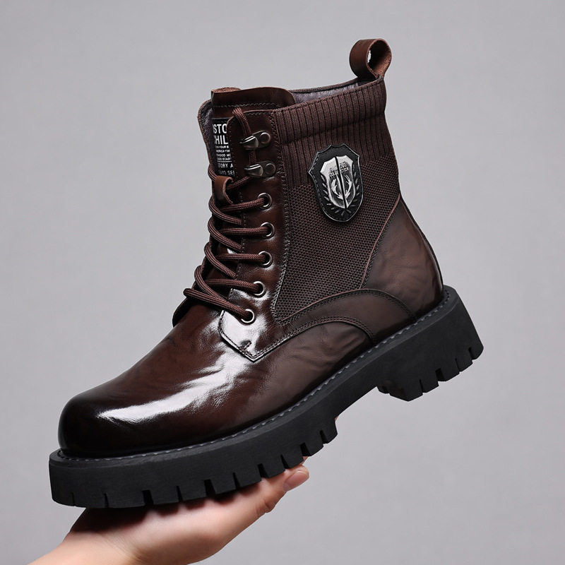 马丁靴男款2025新款冬季加绒保暖真皮头层牛皮中帮靴子男士皮靴