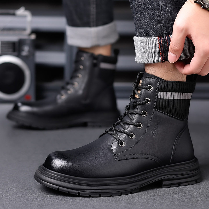 2025冬季新品头层牛皮马丁靴男款加绒保暖透气真皮中帮男士皮靴子