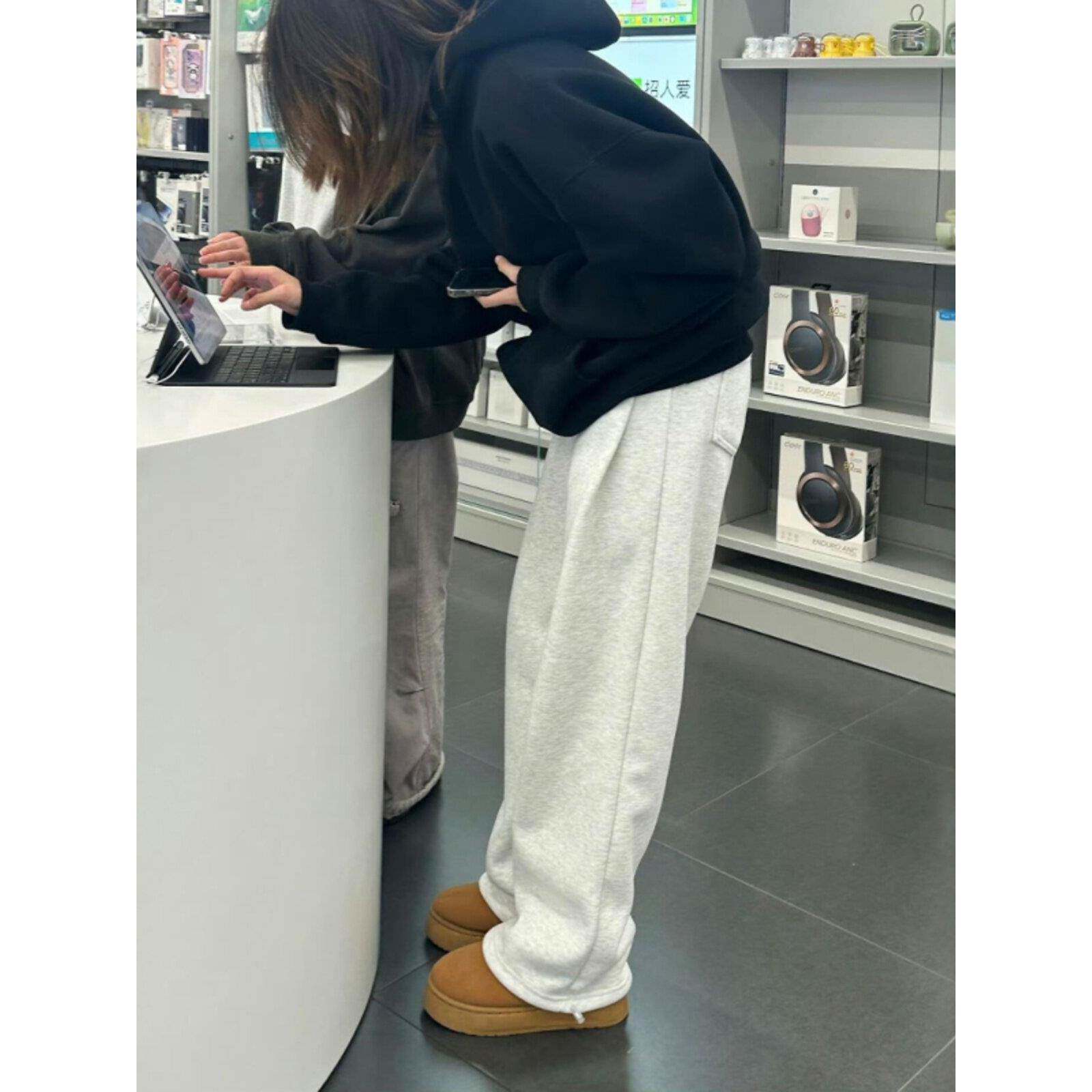 花灰色弯刀裤男女款美卫式垂感休闲直裤显子QWR镰刀阔腿筒瘦运动