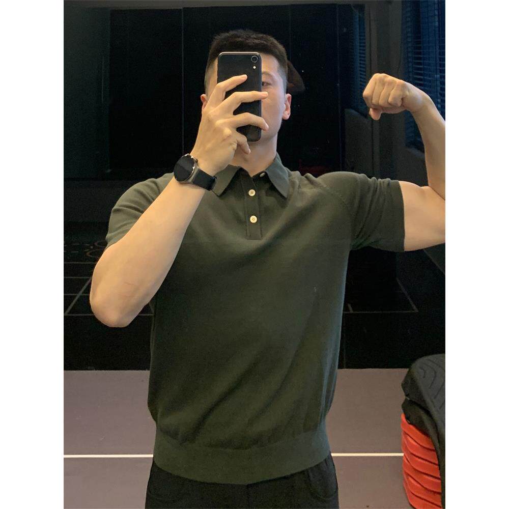 Irontrap覆古针织Polo衫男士纯棉短袖运动健身服弹力t恤夏季训练
