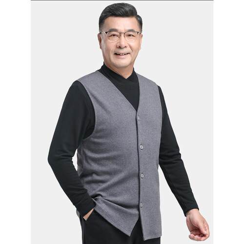春季新款中老年人男士纯棉针织背心宽松大码老年人居家户外开衫