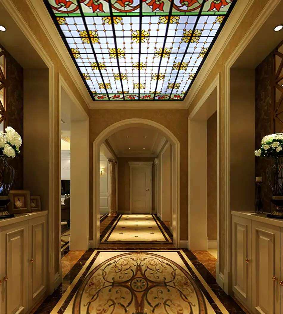 大彩头定做彩色玻璃过道吊顶透光采光装饰玻璃鞋柜隔断蒂凡尼玻璃