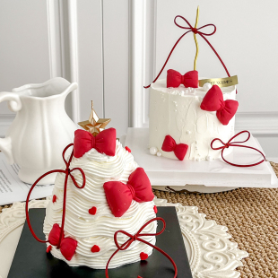 蝴蝶结巧克力成品情人节蛋糕装 饰红色女生闺蜜生日甜品烘焙摆配件