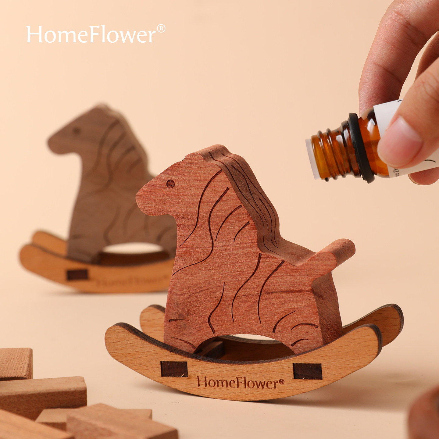 扩香木无火香薰精油木马家用室内持久散香器实木摆件香氛生日礼物