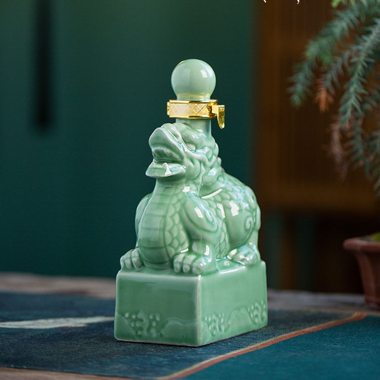 景德镇陶瓷1斤装影青玉玺麒麟酒瓶酒坛复古密封空瓶酒具客厅摆件