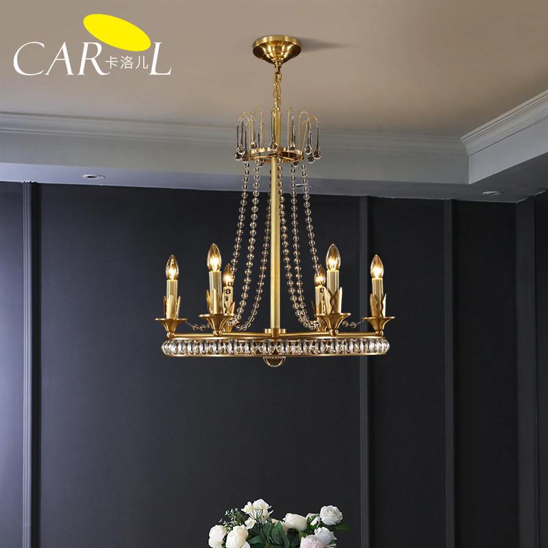 美式全铜餐厅水晶吊灯别墅大气家用灯具样版房楼梯间卧室客厅吊灯_虎窝淘