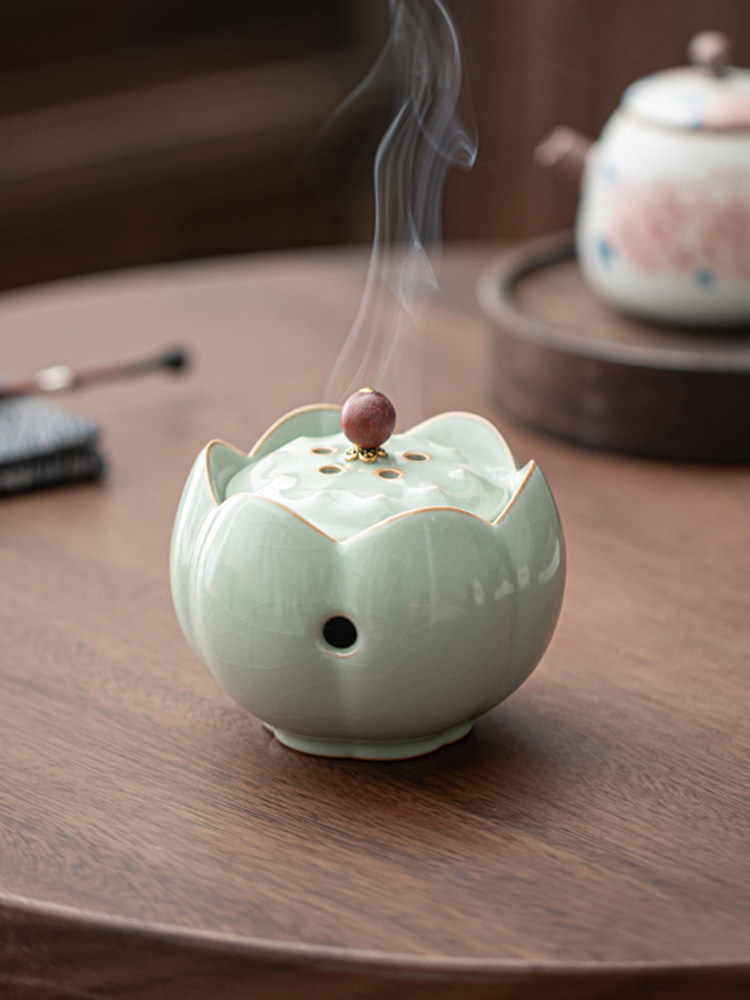 白贝汝窑莲花陶瓷香炉檀香木香炉香路覆古沉香香炉烟灰缸大师杯礼,餐饮具,茶道/香炉,淘宝优惠券,粉丝福利购,淘宝优惠卷