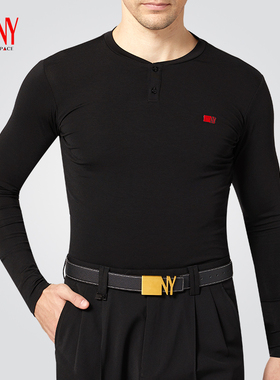 NY纳艺上衣男黑色长袖摩登舞拉丁舞国标舞综合训练服练功服22112T
