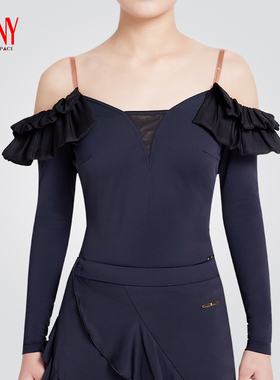 NY纳艺露肩吊带上衣国标舞专业舞蹈服长袖冰丝一字领练功服23255S