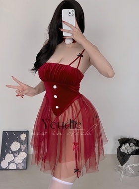 圣诞节红色新年氛围服装性感睡衣女万圣节cosplay兔女郎吊带睡裙